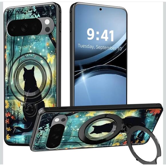 Black Cat Phone Case Cover For Google Pixel 10 Pro XL Military Magnetic Ring - Picture 2 of 10